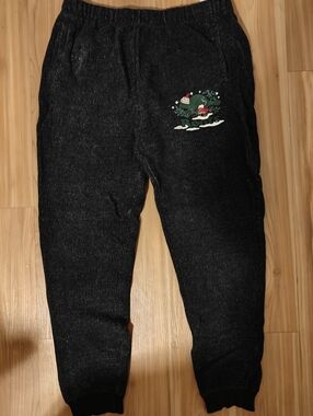 Cozy Roots Black Salt And Pepper Jogger Sweatpants with Holiday Graphic